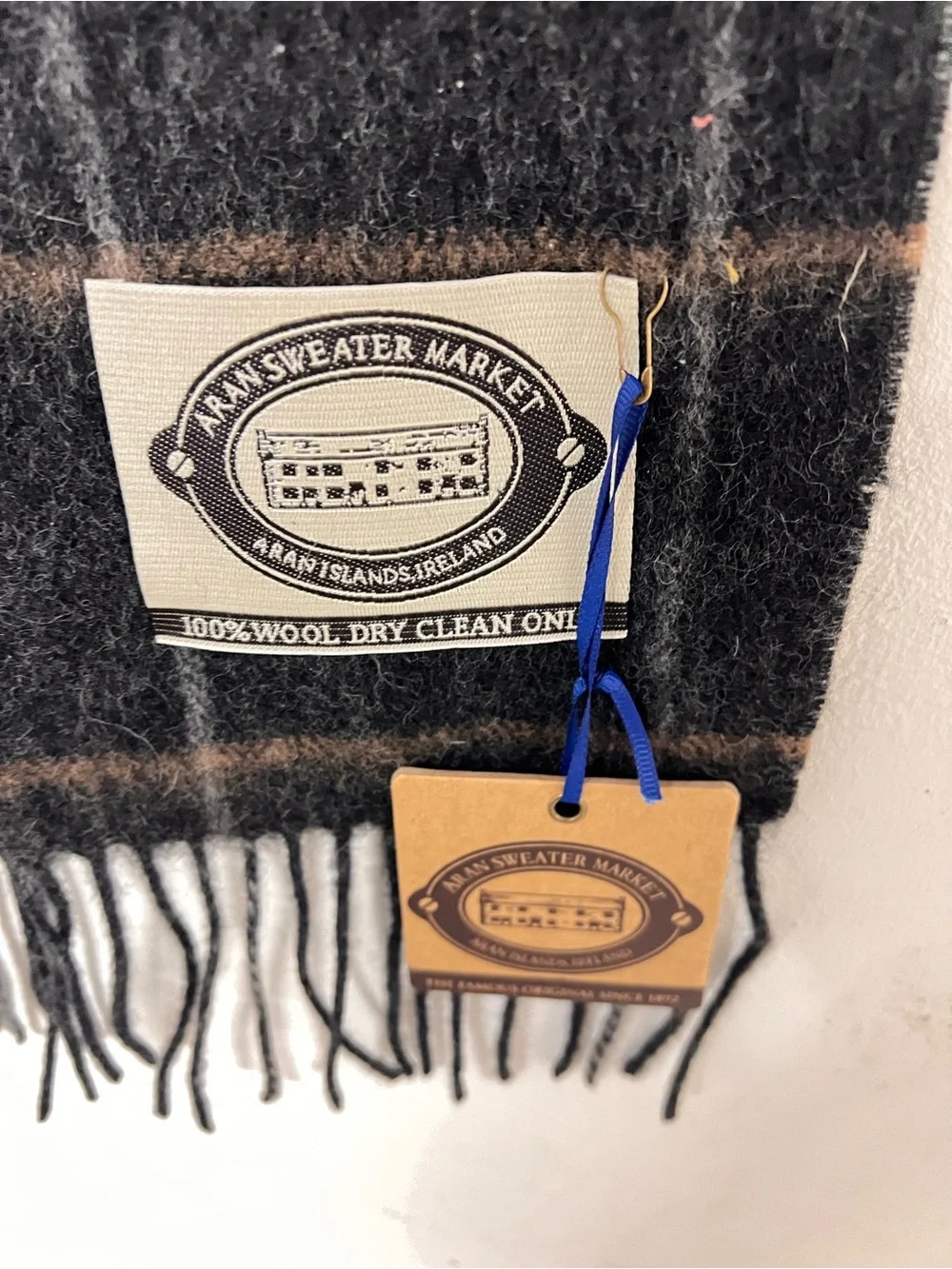 New Aran Sweater Market Pure Wool Check Herringbone Fringe‎ Scarf